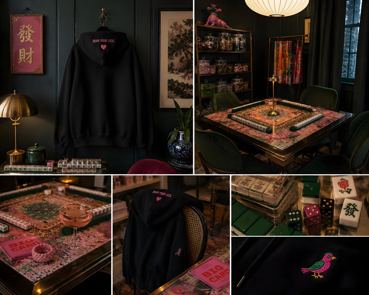 The First Draw — black hoodie grid flatlay
